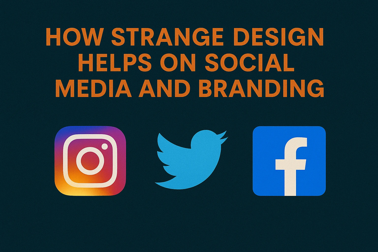 Digital graphic showing social media icons and title “How Strange Design Helps on Social Media and Branding.”