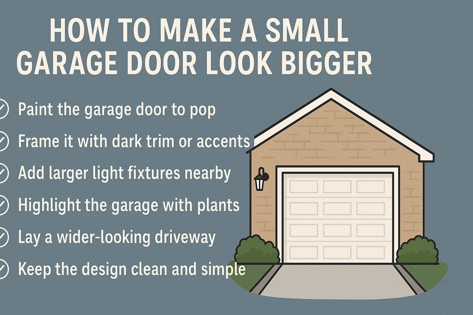 Tips listed beside a small garage showing how to visually expand its size