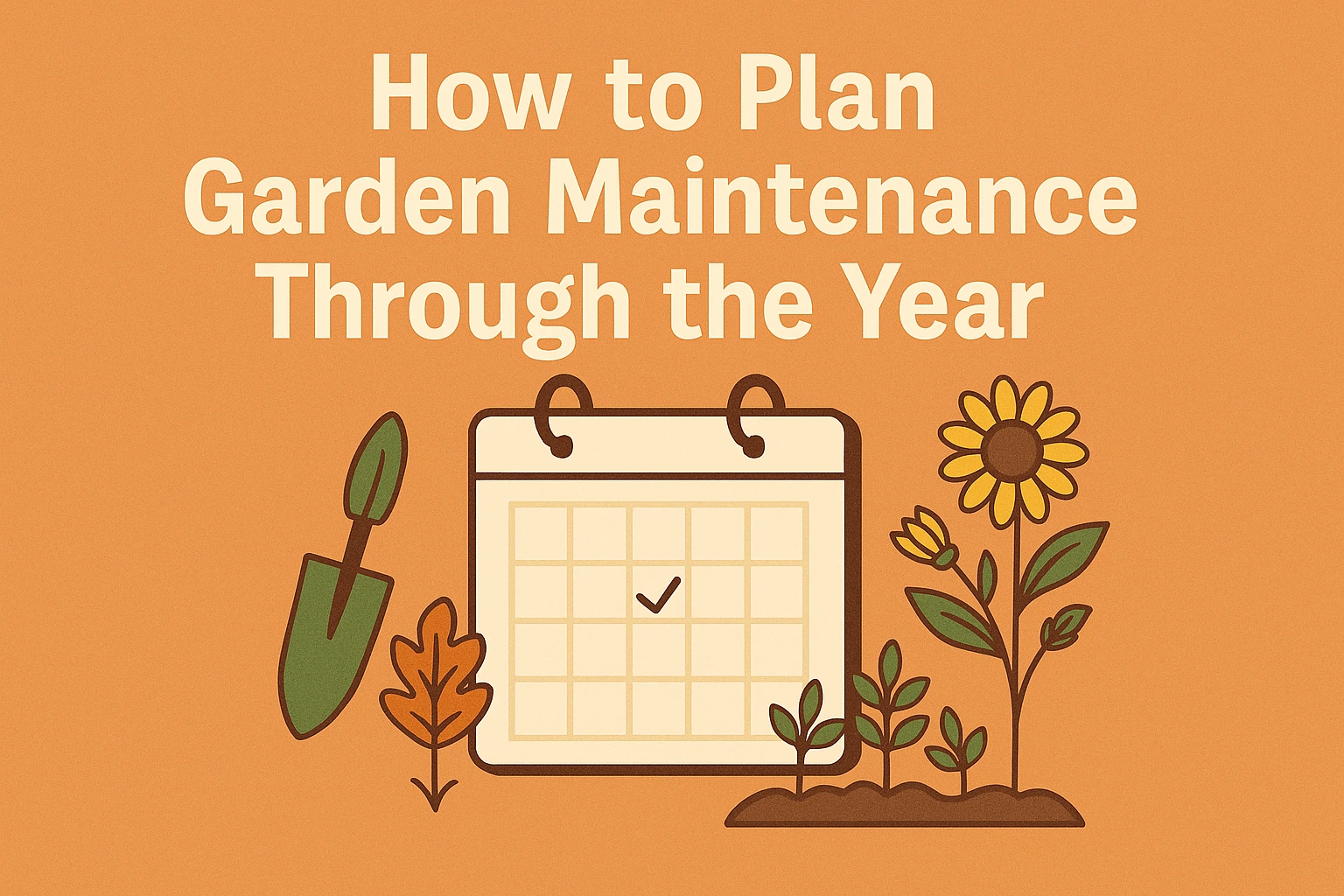 Infographic showing garden maintenance tasks for spring, summer, fall, and winter.