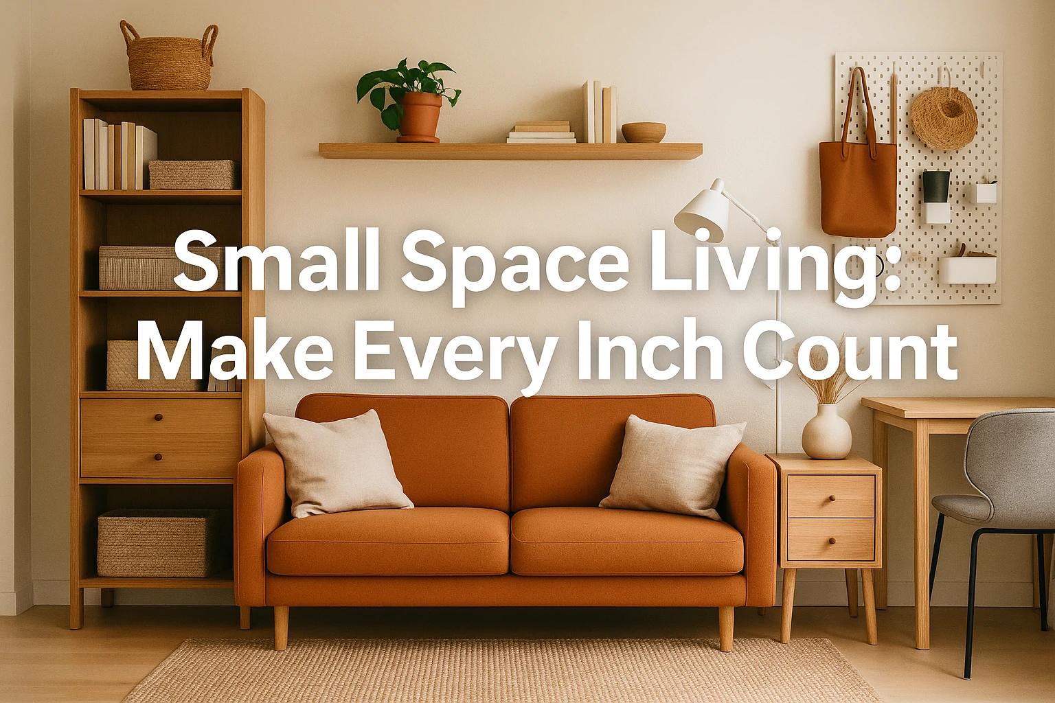A modern small living space with smart storage and cozy seating showing how to maximize every inch.