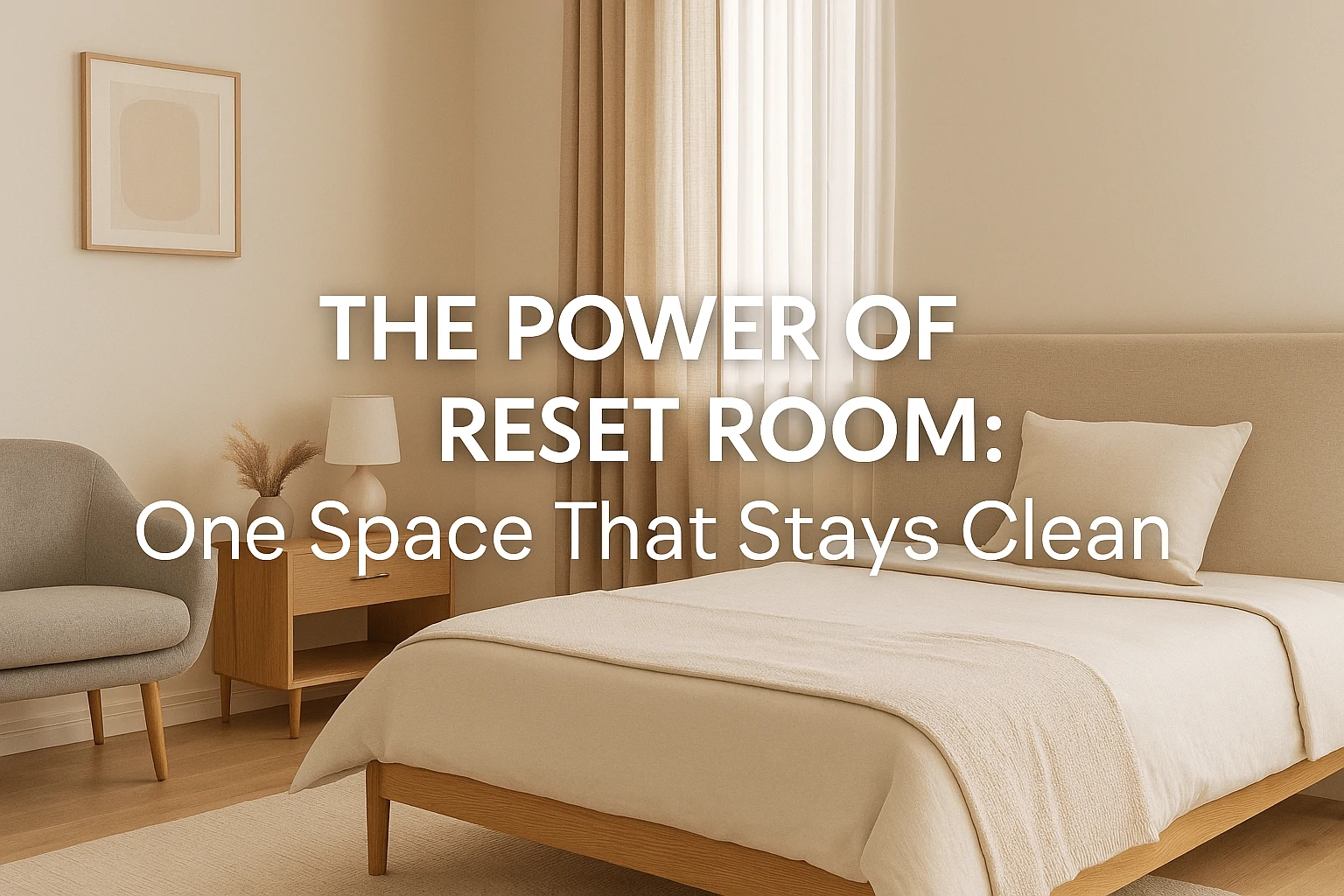 A tidy, modern reset room with soft lighting, minimal decor, and a single armchair in a clutter-free space.