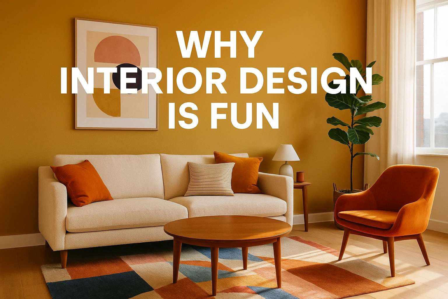 A bright and cheerful living space with playful decor and natural light symbolizing the joy of interior design.